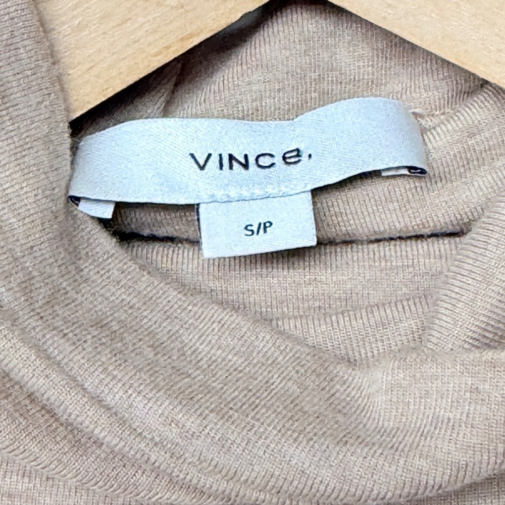 Vince Sleeveless Modal Turtleneck Top Women Small Tan Stretch Minimalist Basic - Picture 5 of 10